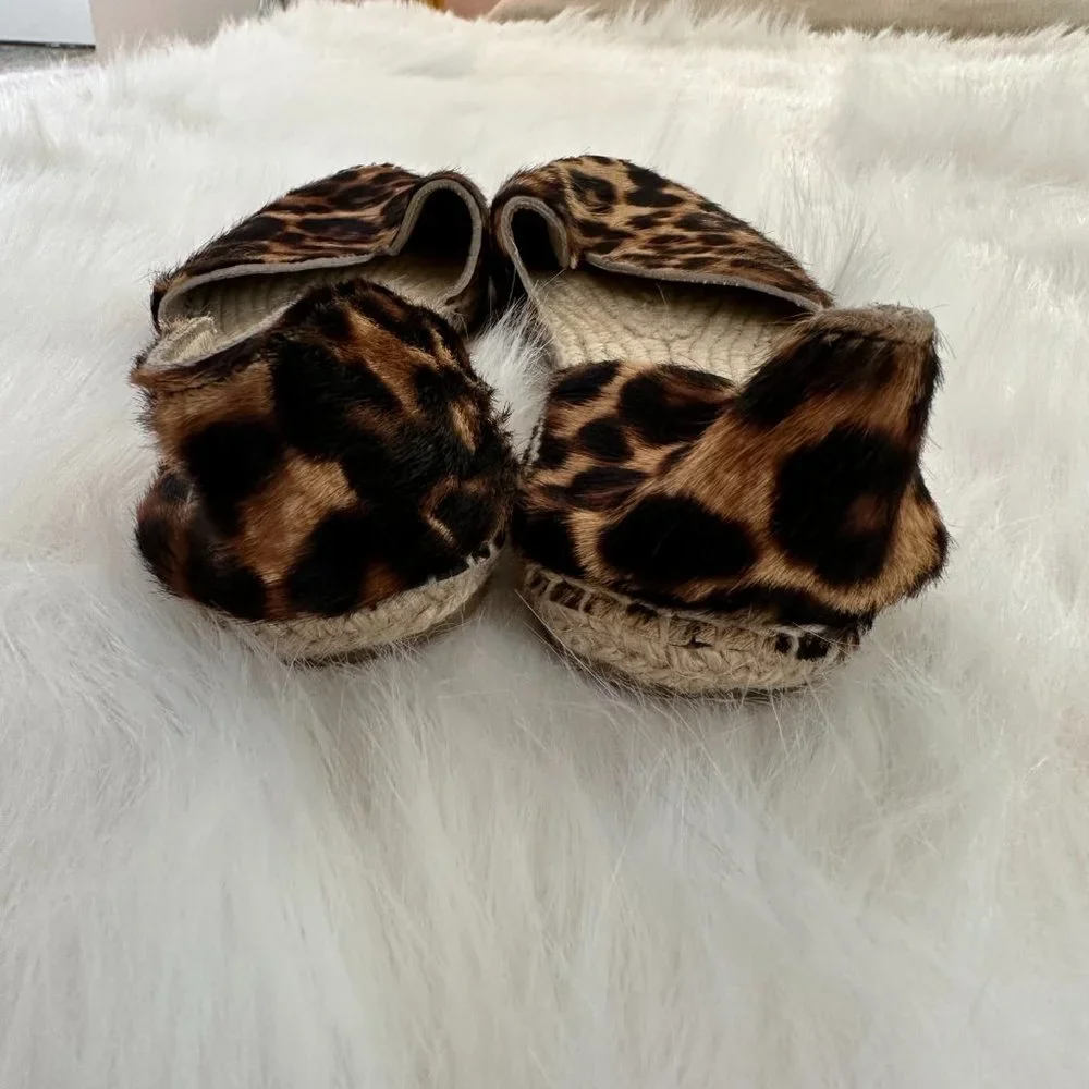 Manebi Espadrilles Leopard Calf Hair Open Side Boho Neutral #D62OLEO EU 38 US 8